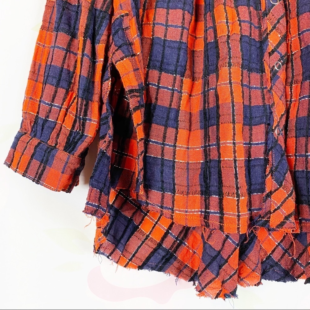 NEW Free People Orange Lela Plaid Oversized Metallic Tunic Top XS - Picture 7 of 12